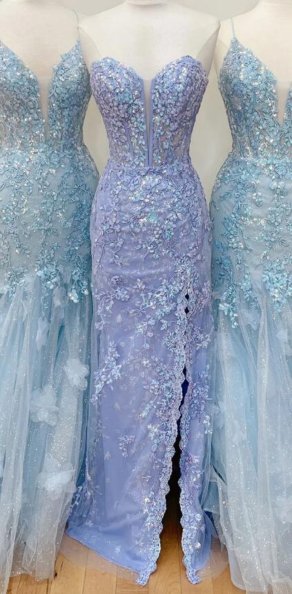 Charming Mermaid Lavender Corset Long Prom Dress with Appliques BP1154