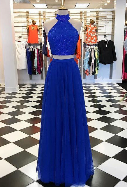 Two Pieces Long Prom Dress with Beading, Popular Evening Dress ,Fashion Winter Formal Dress,BP111
