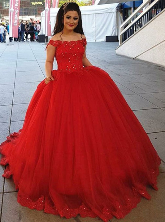 Off Shoulder Ball Gown Long Prom Dress with Applique and Beading,Fashion Dance Dress,Sweet 16 Quinceanera Dress PDP0263