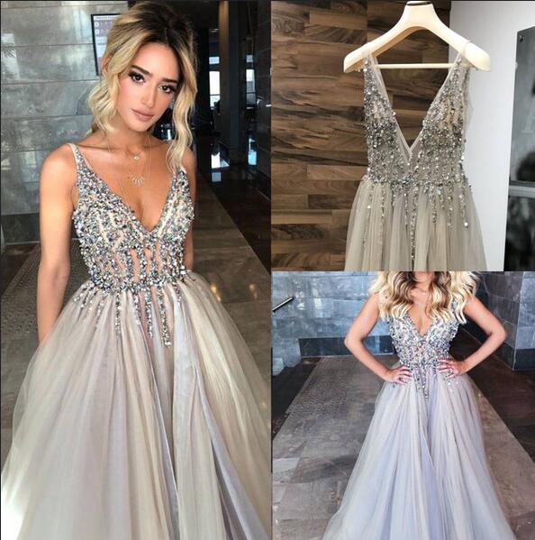 Sexy Long Prom Dresses With Beading Fashion School Dance Dress Winter Formal Dress PDP0438