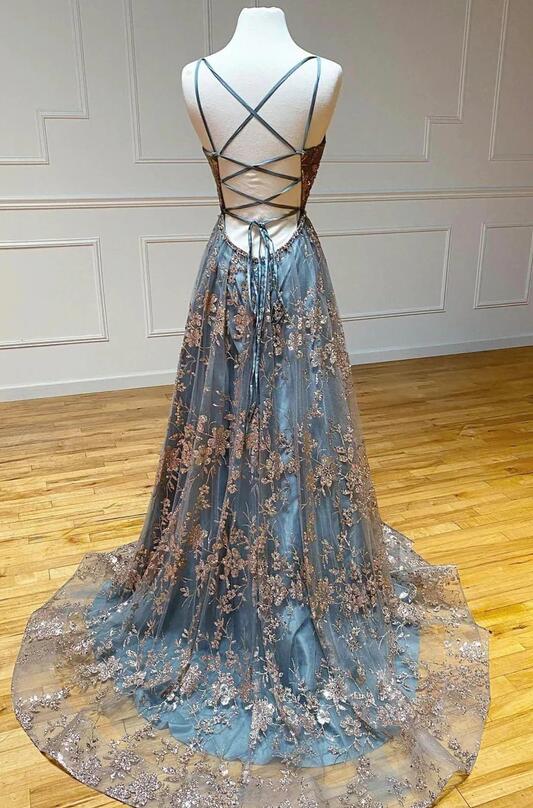 Lace Long Prom Dress with Slit,Popular Evening Dress,Fashion Winter Formal Dress,BP119