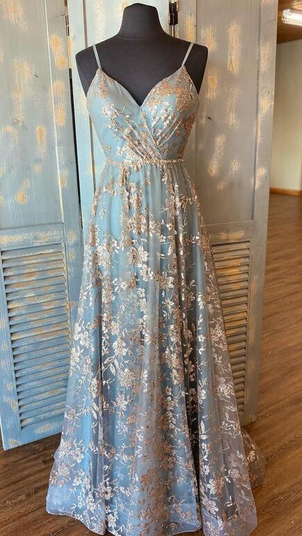 2023 Sparkly Lace Long Prom Dresses with Slit BP835