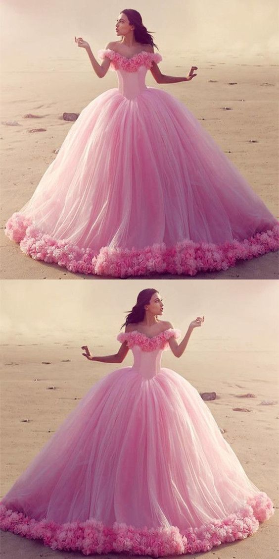 Ball Gown Prom Dresses with Flowers ,Long Prom Dress , Sweet 16 Quinceanera Dress PDP0660