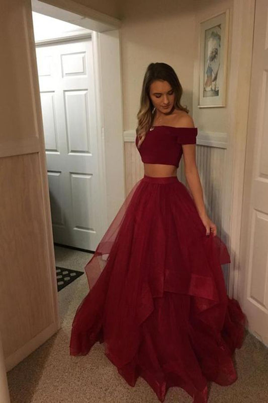 Two Pieces Off Shoulder Long Prom Dress PDP0362