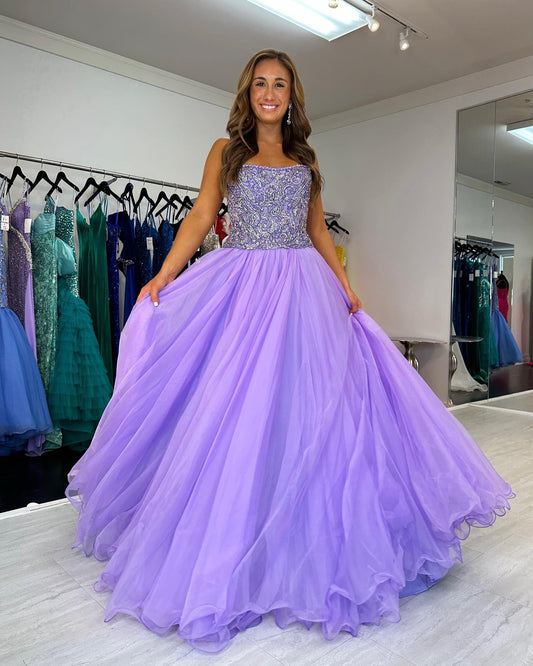 Strapless Tulle Long Prom Dress with Beading Top  BP1091