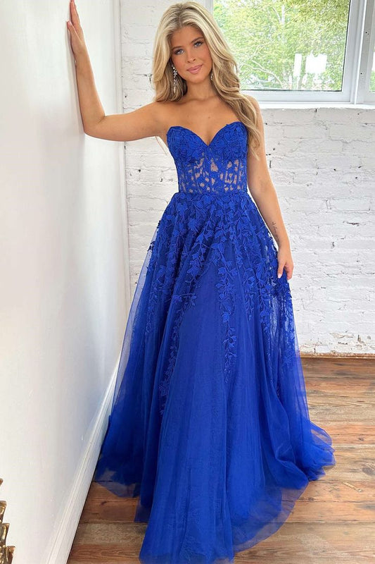 Royal Blue Tulle/Lace Long Prom Dress  BP1094