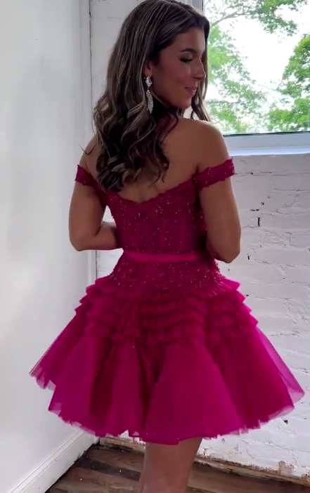 2023 Off the Shoulder Tulle/Lace Homecoming Dress BP924