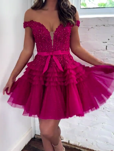 2023 Off the Shoulder Tulle/Lace Homecoming Dress BP924