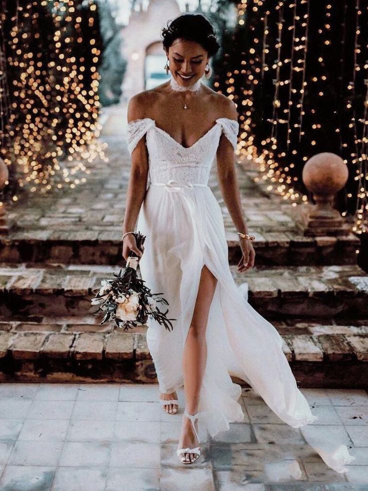 A-Line Off-the-Shoulder Floor-Length Beach Wedding Dresses PDW188