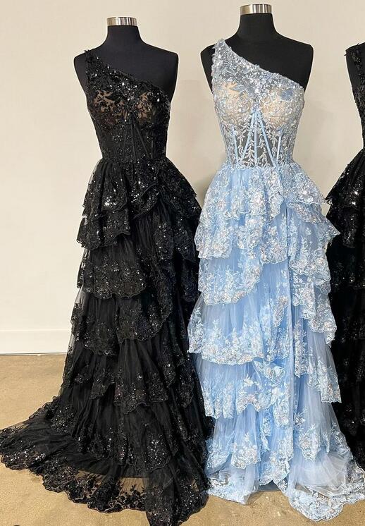 2023 One Shoulder Lace Long Prom Dress BP886
