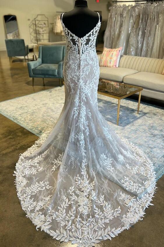 V-neck Mermaid Tulle/Lace Wedding Dress,Long Bridal Dress PDW176