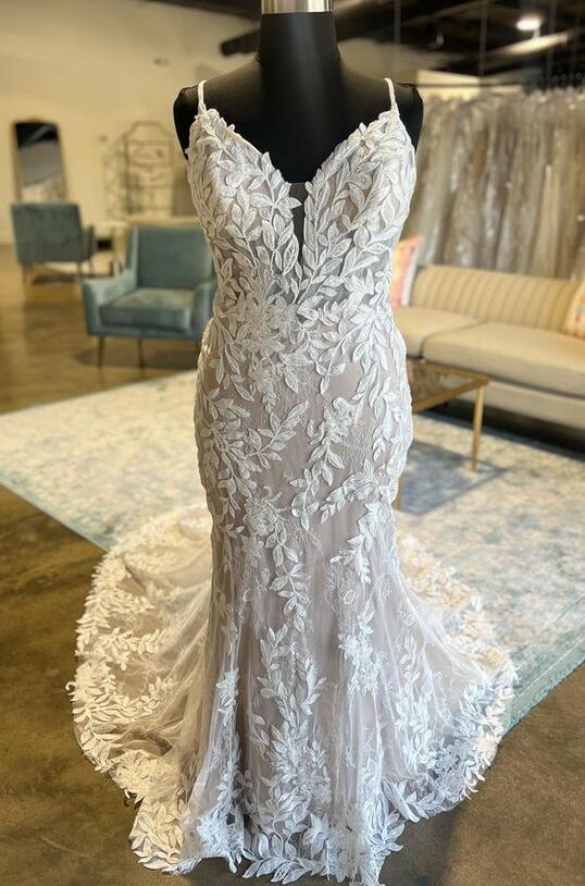 V-neck Mermaid Tulle/Lace Wedding Dress,Long Bridal Dress PDW176