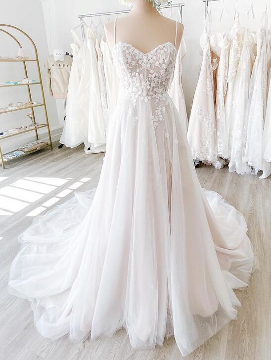 Sweetheart A-line Wedding Dress,Long Bridal Dress PDW183