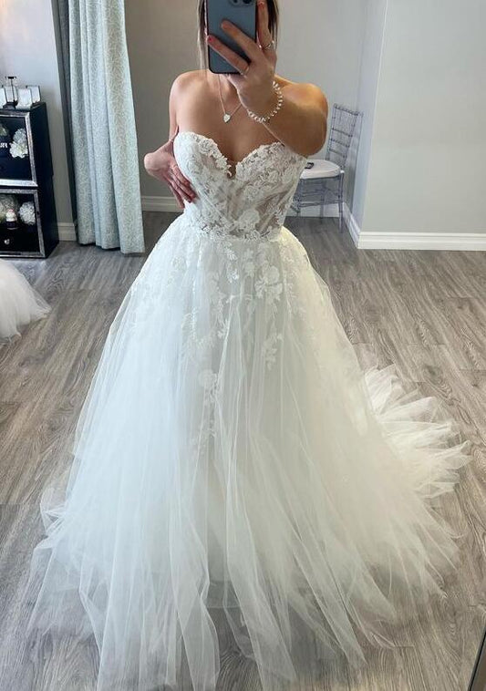 Strapless A-line Wedding Dress,Long Bridal Dress PDW184