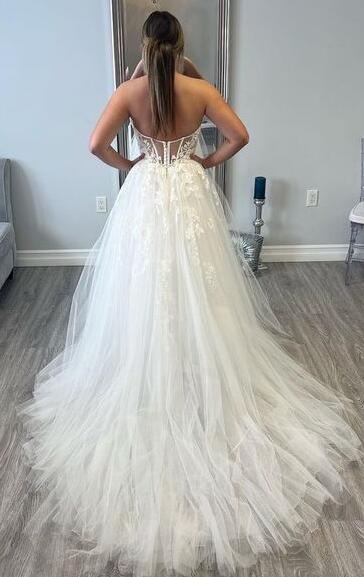 Strapless A-line Wedding Dress,Long Bridal Dress PDW184