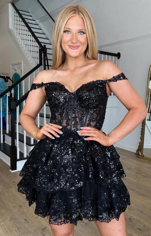 2023 Off the Shoulder Lace Short Prom Dress,Homecoming Dress BP894