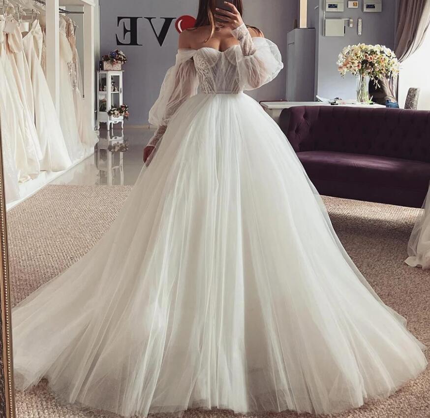 2023 Off the Shoulder A-line Wedding Dress,Long Bridal Dress PDW170