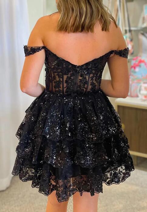 2023 Off the Shoulder Lace A-line Homecoming Dress BP904