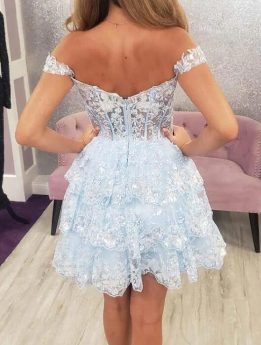 2023 Off the Shoulder Lace A-line Homecoming Dress BP904