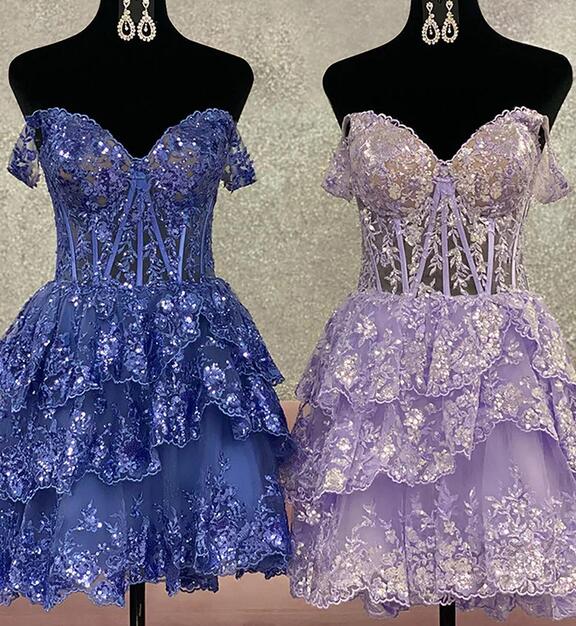 2023 Off the Shoulder Lace Short Prom Dress,Homecoming Dress BP894