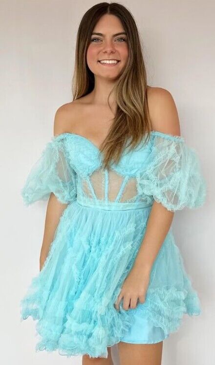 Strapless Tulle Homecoming Dress with Detachable Balloon Sleeves BP928