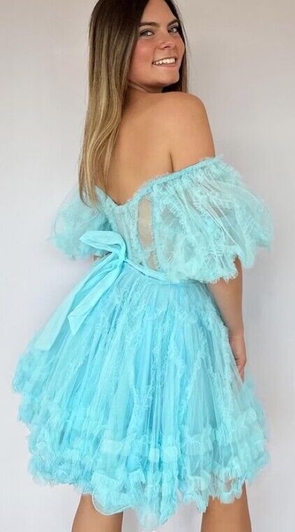 Strapless Tulle Homecoming Dress with Detachable Balloon Sleeves BP928