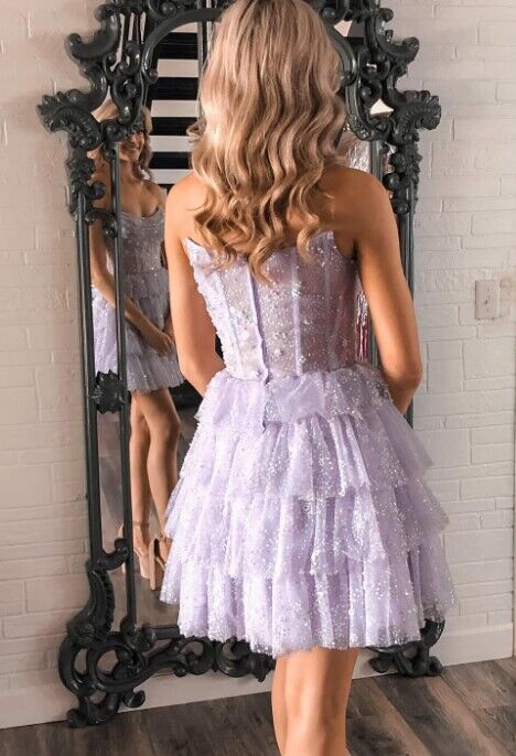 Strapless Ruffle Homecoming Dress with Sequin  BP934