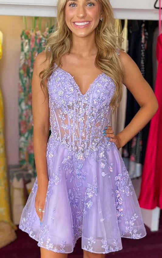 Lilac A-line Tulle/Lace Homecoming Dress BP938