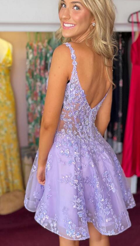 Lilac A-line Tulle/Lace Homecoming Dress BP938