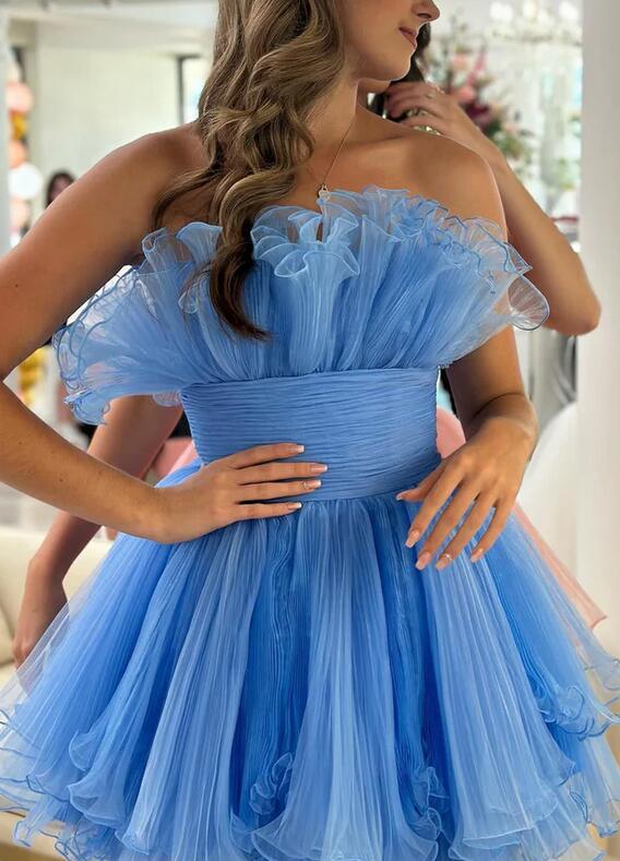 Organza Pleated Homecoming Dress with Ruffle Tiered Skirt BP969