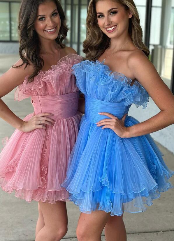 Organza Pleated Homecoming Dress with Ruffle Tiered Skirt BP969