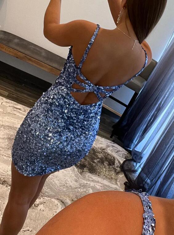 Open Back Sequins Tight Homecoming Dress BP973