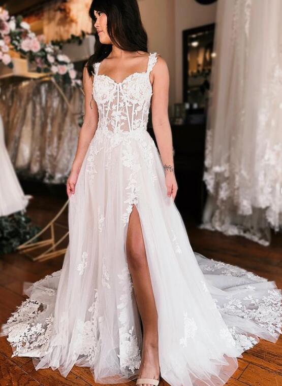 Sweetheart A-Line Floor-Length Wedding Dresses PDW190