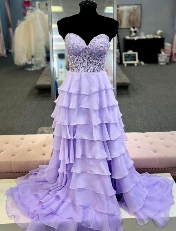 2024 Strapless Chiffon Long Prom Dress with Lace Corset Top BP985