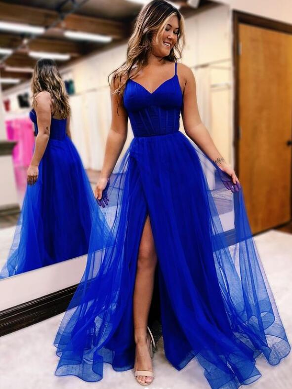 2024 Straps Tulle Long Prom Dress with Slit BP1033