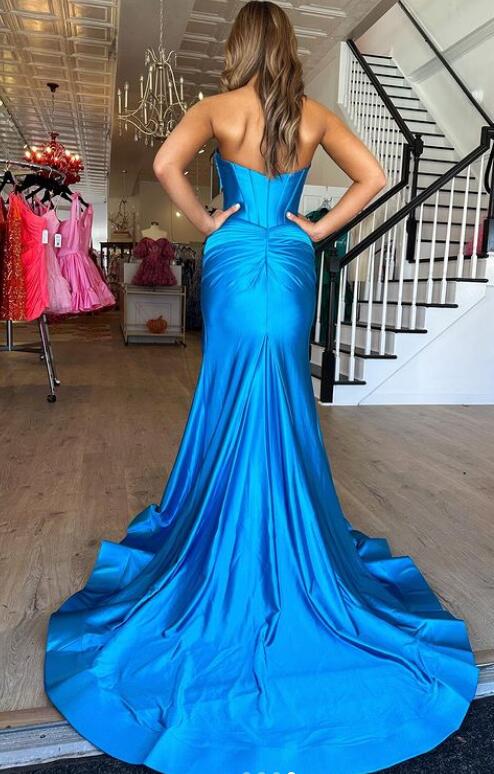 2024 Strapless Satin Mermaid Long Prom Dress BP1034