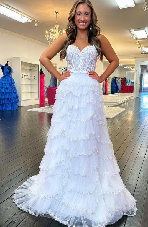 2024 Straps Tulle Long Prom Dress with Lace Bodice and Beading BP1074