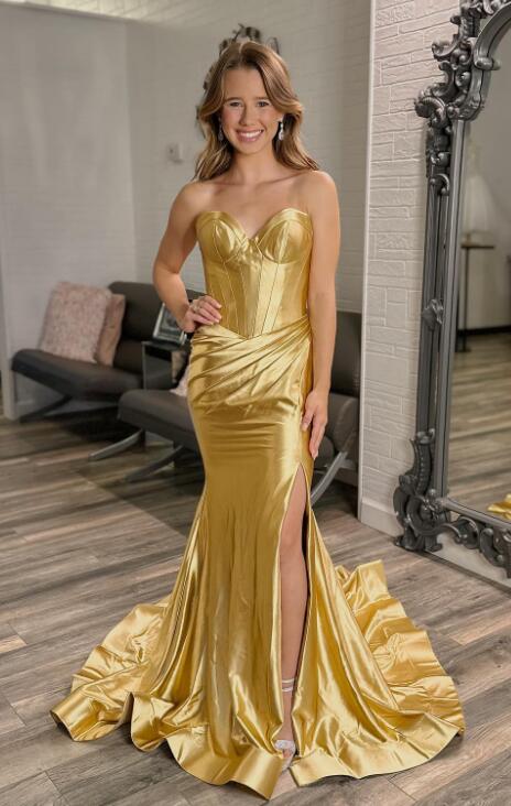 2024 Strapless Mermaid Satin Long Prom Dress  BP1075