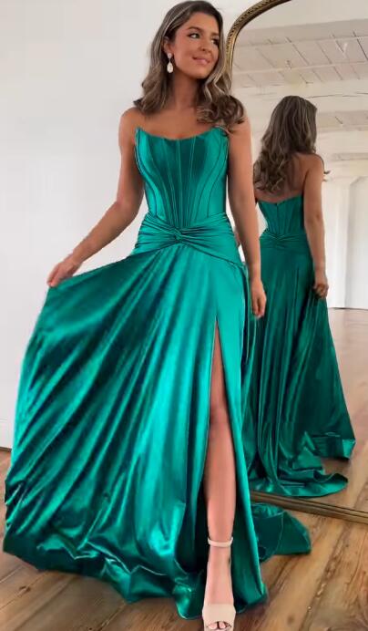 2024 Strapless Satin Long Prom Dress with Slit BP1011