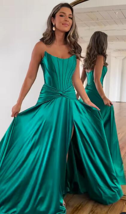 2024 Strapless Satin Long Prom Dress with Slit BP1011