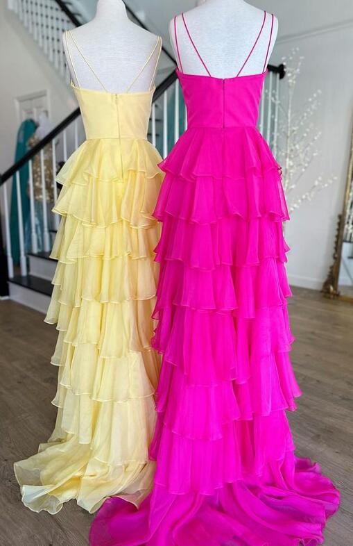 2024 Straps Chiffon Long Prom Dress with Ruffle Skirt BP1080