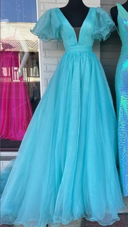 Organza Long Prom Dress with Short Sleeves BP1122