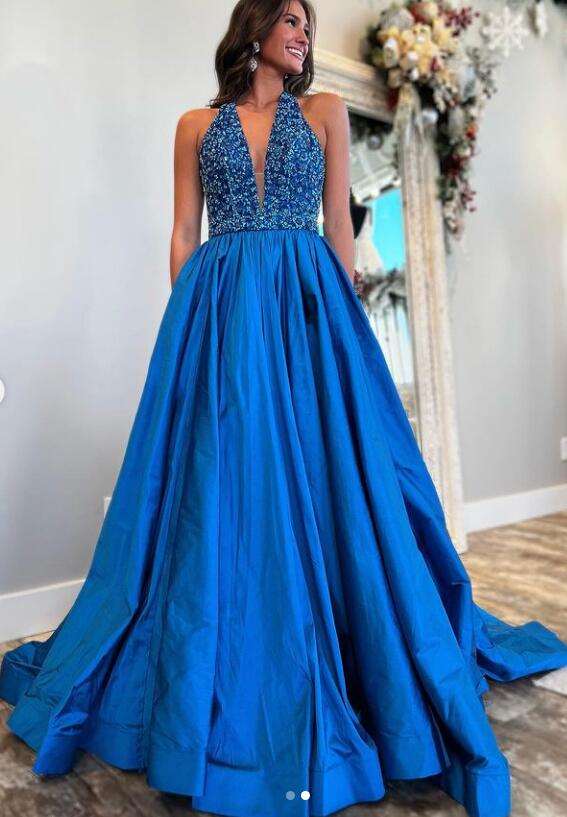 2024 Halter Neck Long Prom Dress with Beading Top BP1039