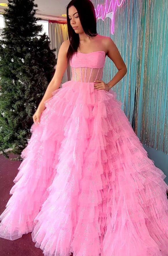 2024 Strapless Ball Gown Long Prom Dress with Ruffle Skirt BP1040