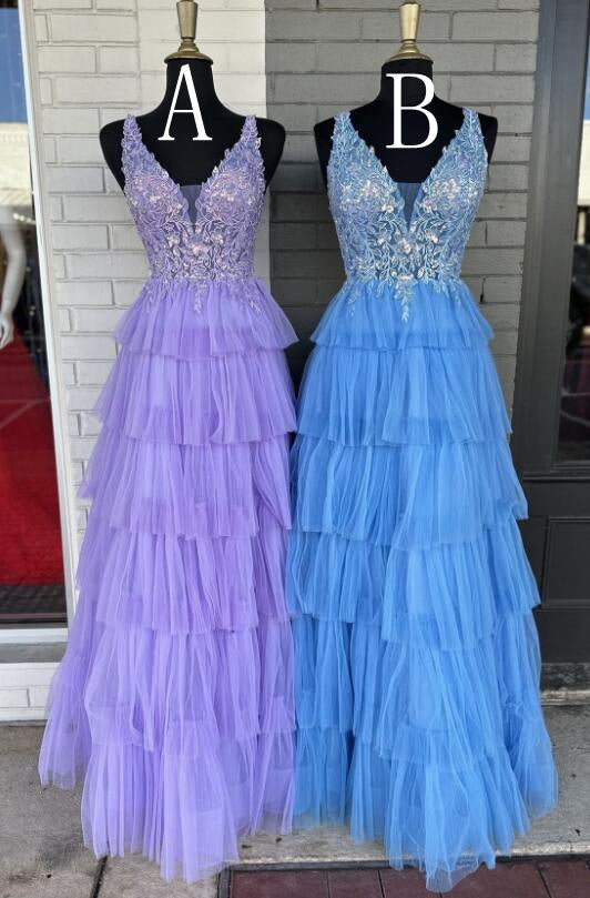 Long Prom Dress with Lace Top and Ruffle Skirt BP1117
