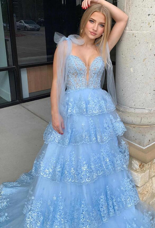 2024 Tulle/Lace Sequin Prom Dress with Sheer Corset Bodice and Ruffle Skirt BP1048
