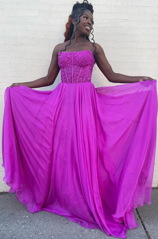 2024 Strapless Chiffon/Lace Long Prom Dress BP1050