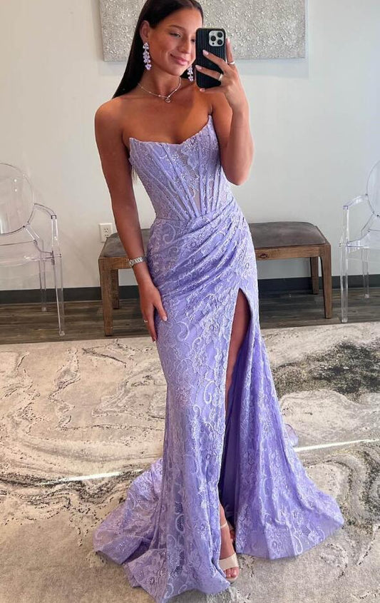 2024 Strapless Lace Long Prom Dress BP1069