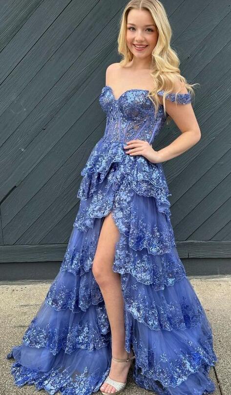 Tulle/Lace Sequins Long Prom Dress with Ruffle Skirt BP1103