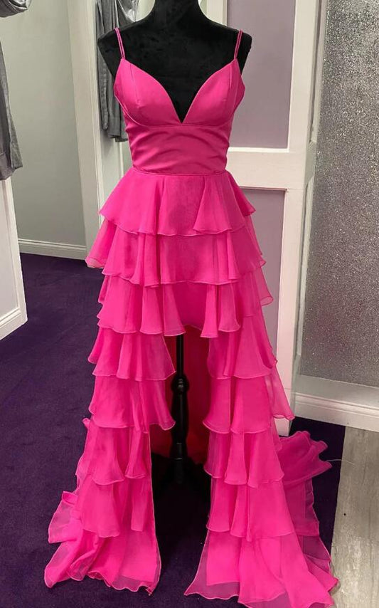 2024 Straps Chiffon Long Prom Dress with Ruffle Skirt BP1081